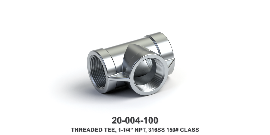 1-1/4" NPT Threaded Tee, 316SS 150# Class