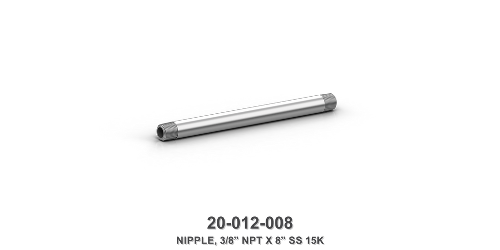15K 3/8" NPT x 8" Stainless Steel Nipple