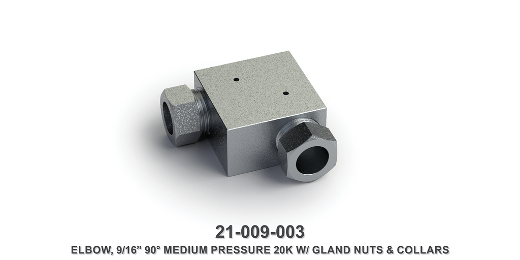 20K 9/16" 90-Degree Medium Pressure Elbow with Gland Nuts and Collars