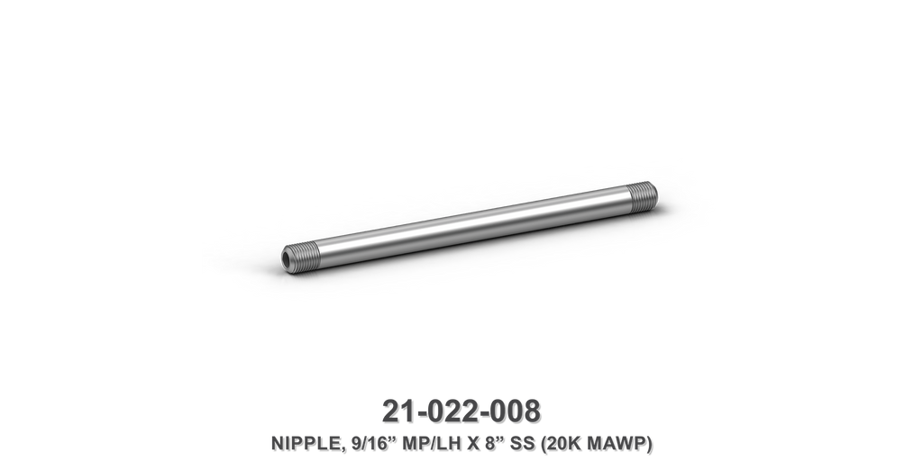 20K MAWP 9/16" MP/LH x 8" Stainless Steel Nipple
